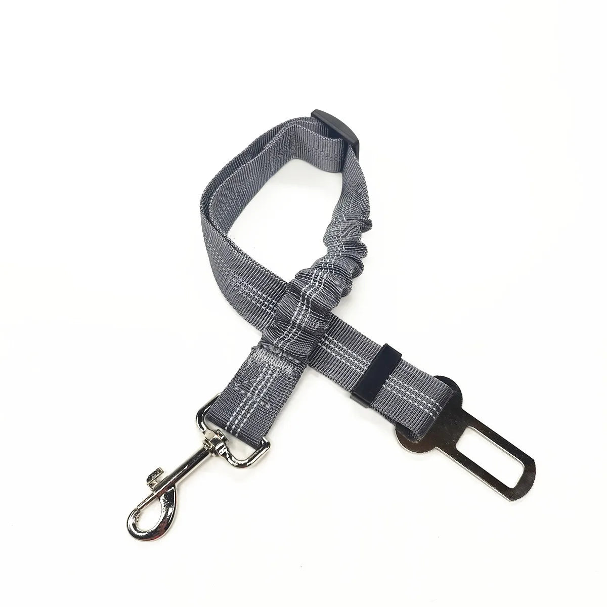 Charcoal gray shock-absorbing dog car leash for safe vehicle travel.