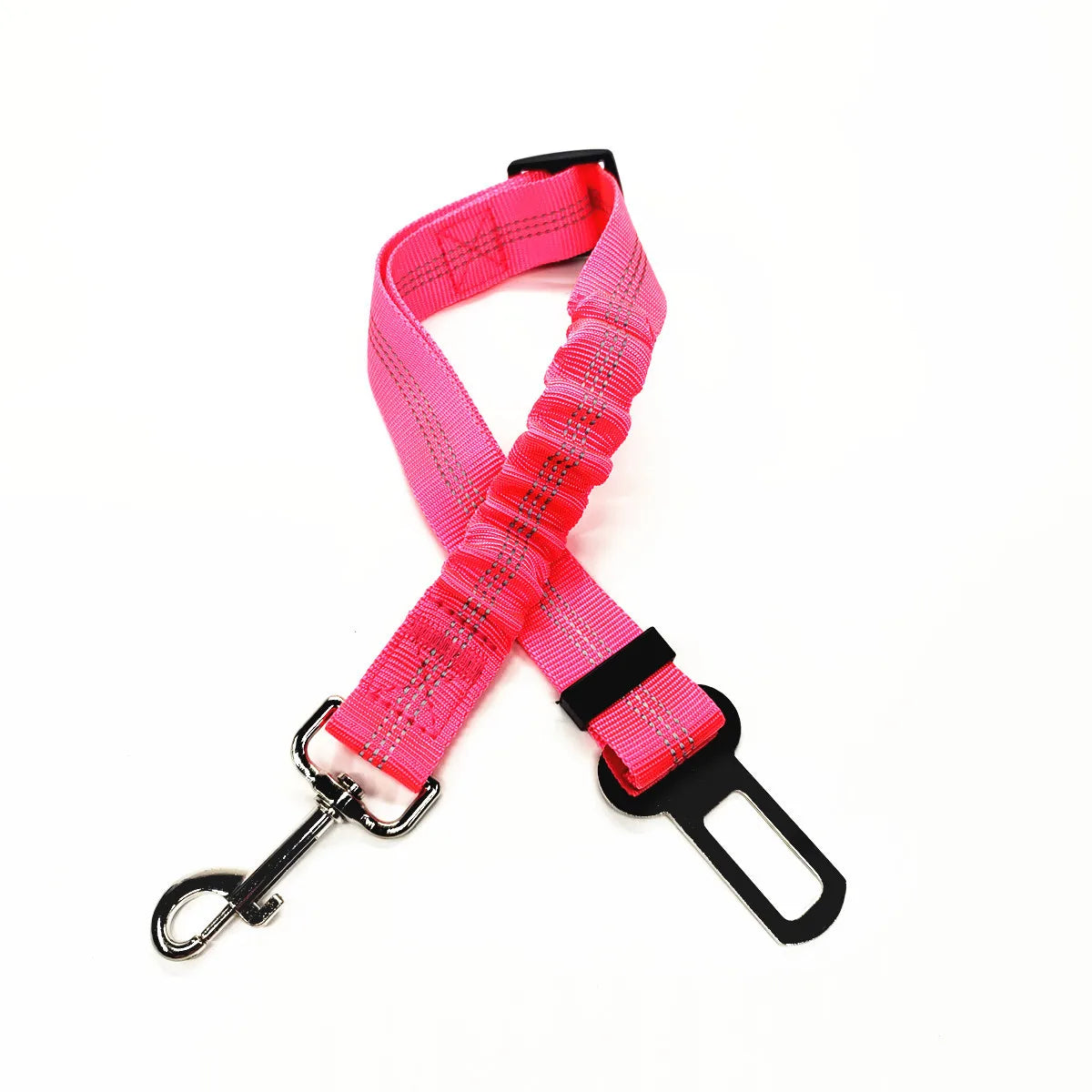 Hot pink adjustable pet safety restraint for secure and comfortable travel.