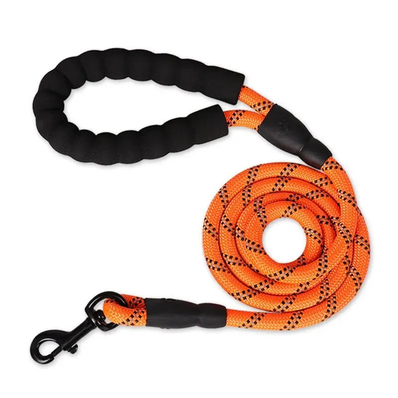 Vibrant orange water-resistant dog leash with double-rope system for all-season use.