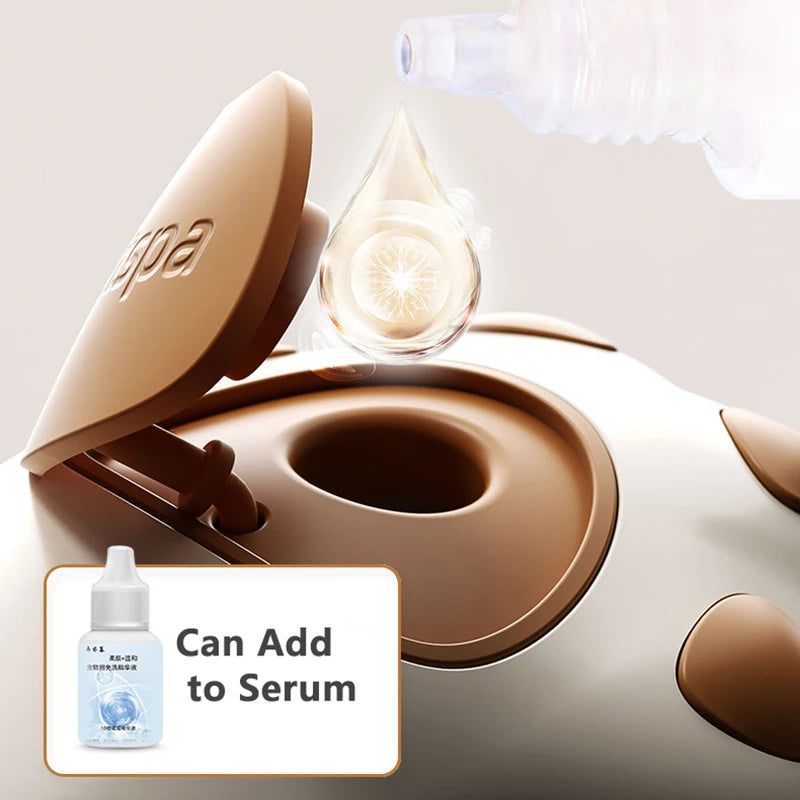 steamy pet brush with a serum holder for pet grooming products