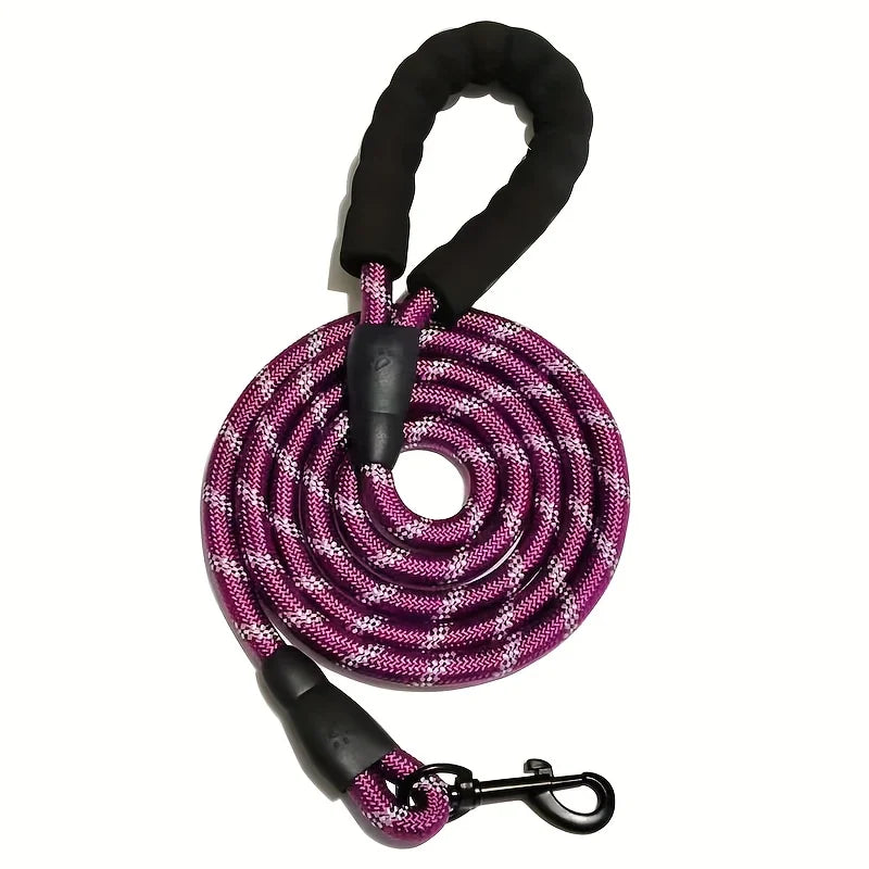 Deep purple heavy-duty dog leash with integrated reflective design for night walks.
