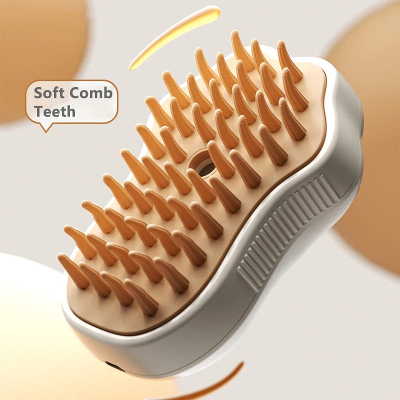 Close-up of soft silicone teeth on a pet massage brush designed for deshedding.