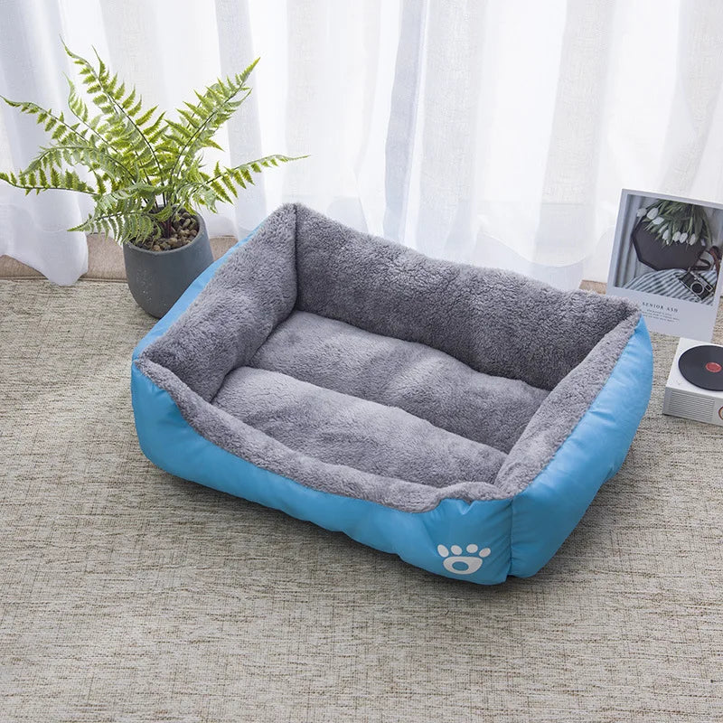 Sky blue all-season pet sanctuary bed with breathable fiber for summer and winter.